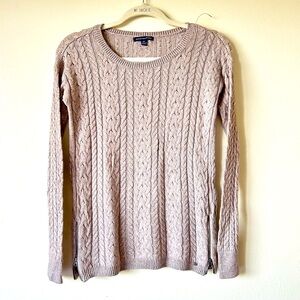 NWT American Eagle Small Beige Cotton Wool Sweater Braided Tight Knit Winter